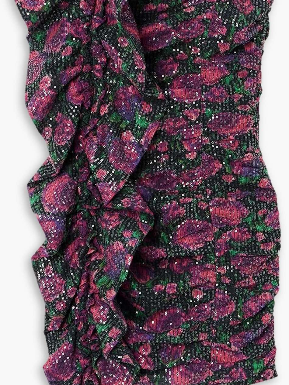 layla strapless ruffled sequined floral-print mesh mini dress