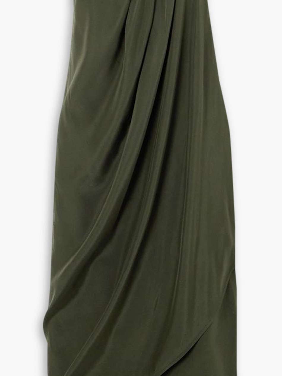 onna strapless draped silk-satin midi dress