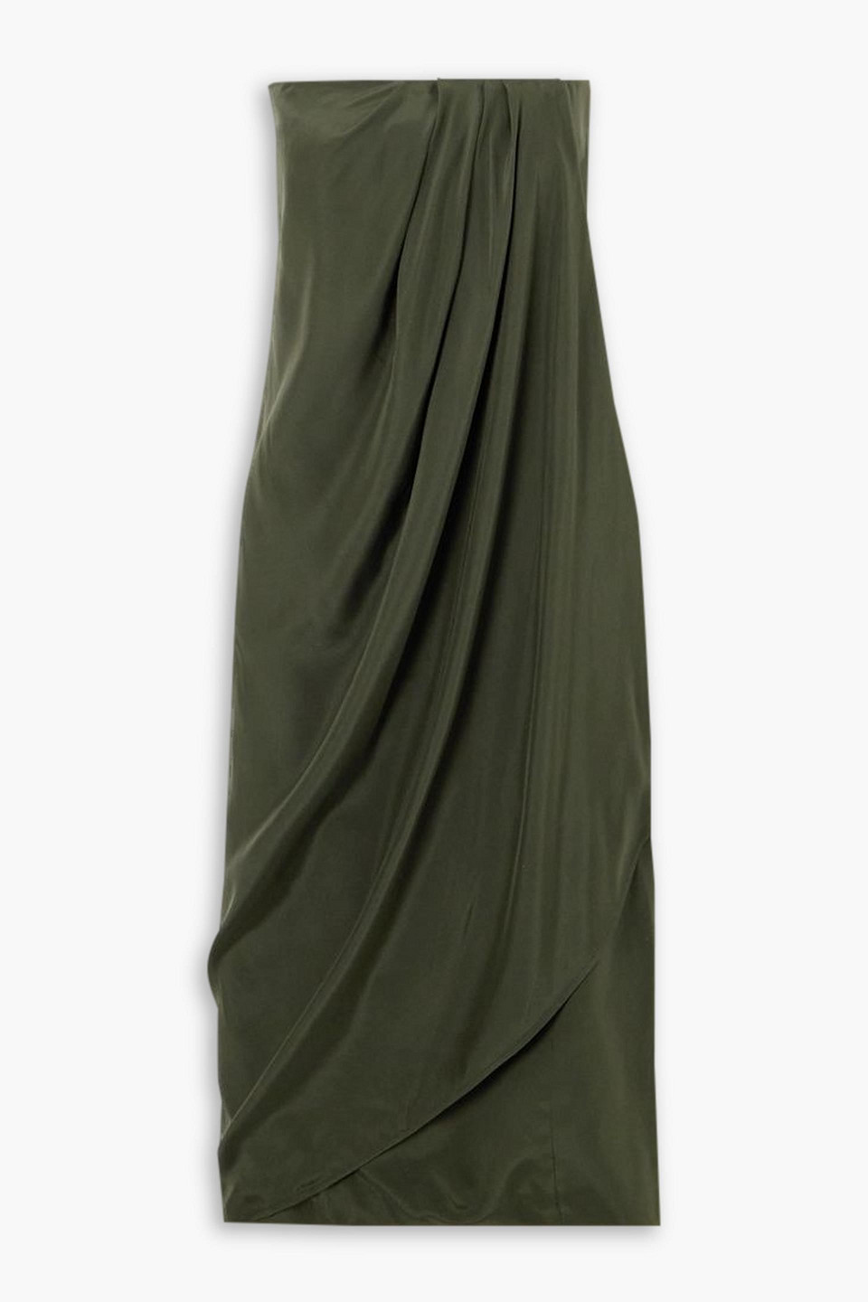 Gauge81 Onna Strapless Draped Silk-satin Midi Dress In Army Green