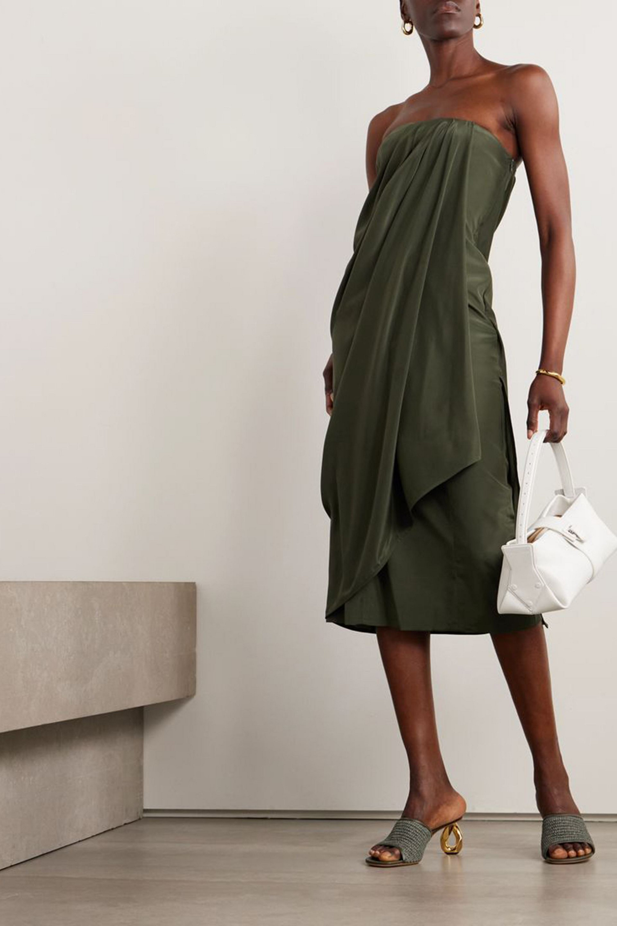 GAUGE81 Onna strapless draped silk-satin midi dress