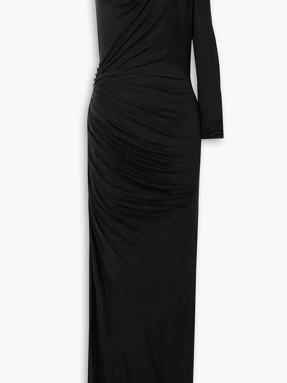 myrtia asymmetric one-sleeve ruched stretch-jersey maxi dress