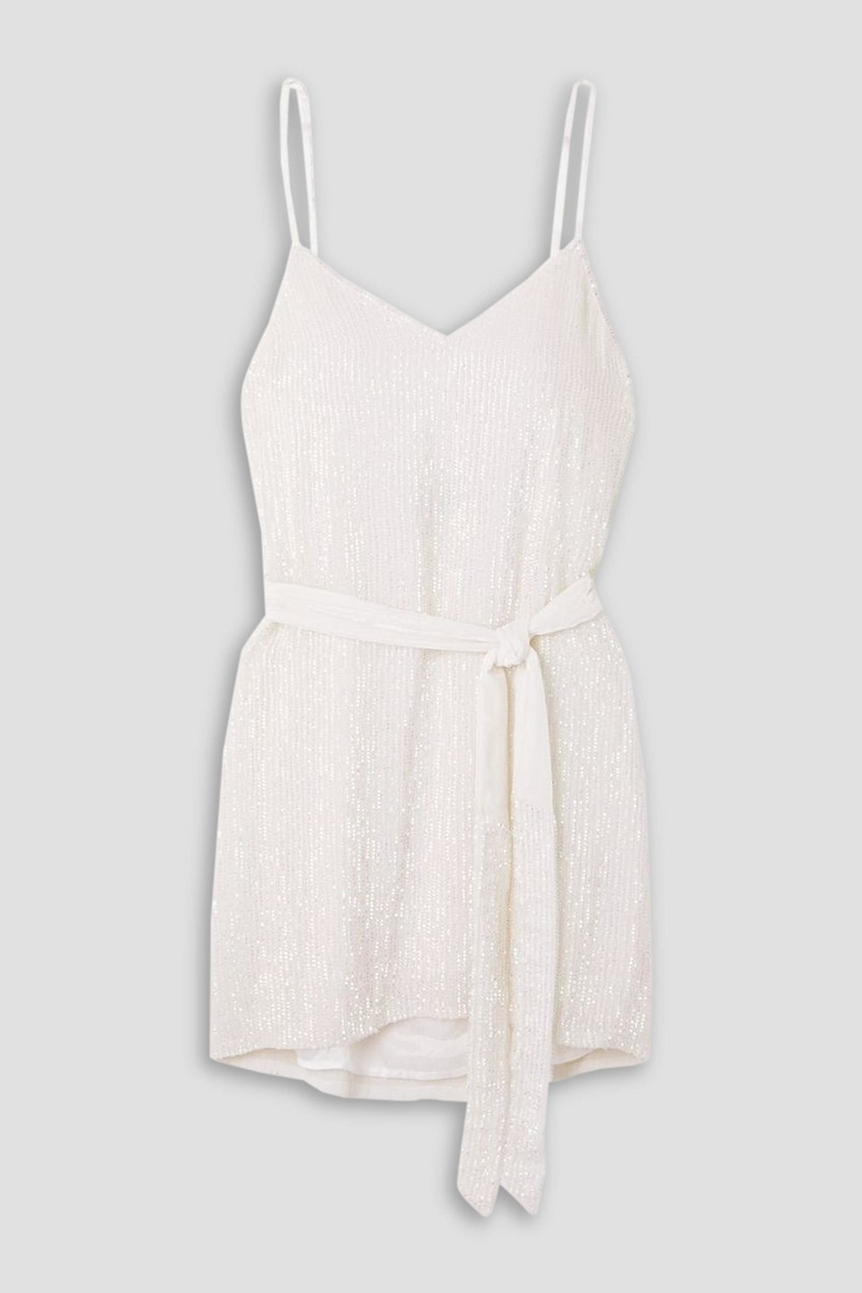 Retroféte Claire Belted Sequined Chiffon Mini Dress In White