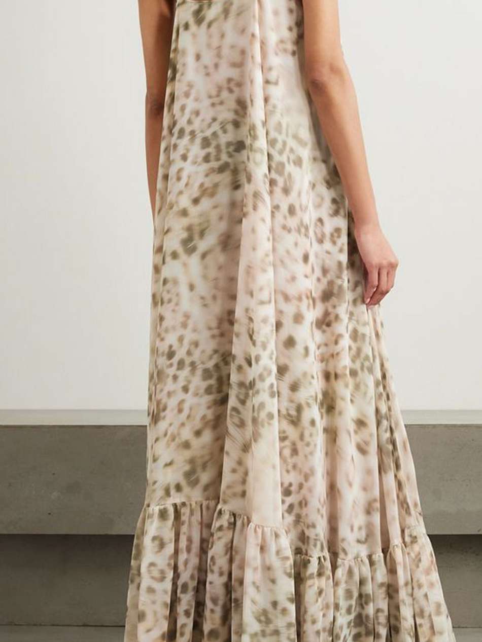 leopard-print gathered chiffon maxi dress