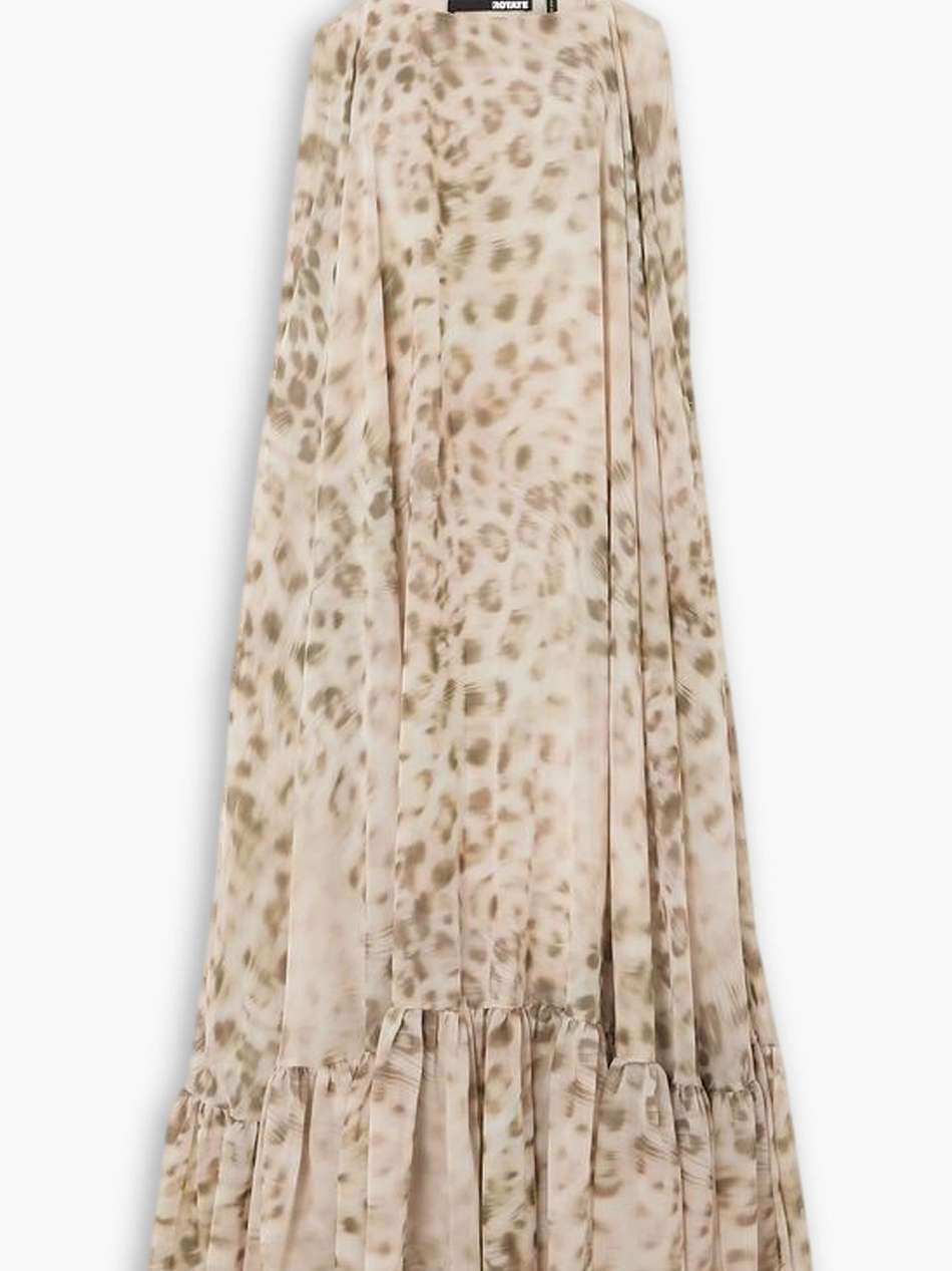 leopard-print gathered chiffon maxi dress