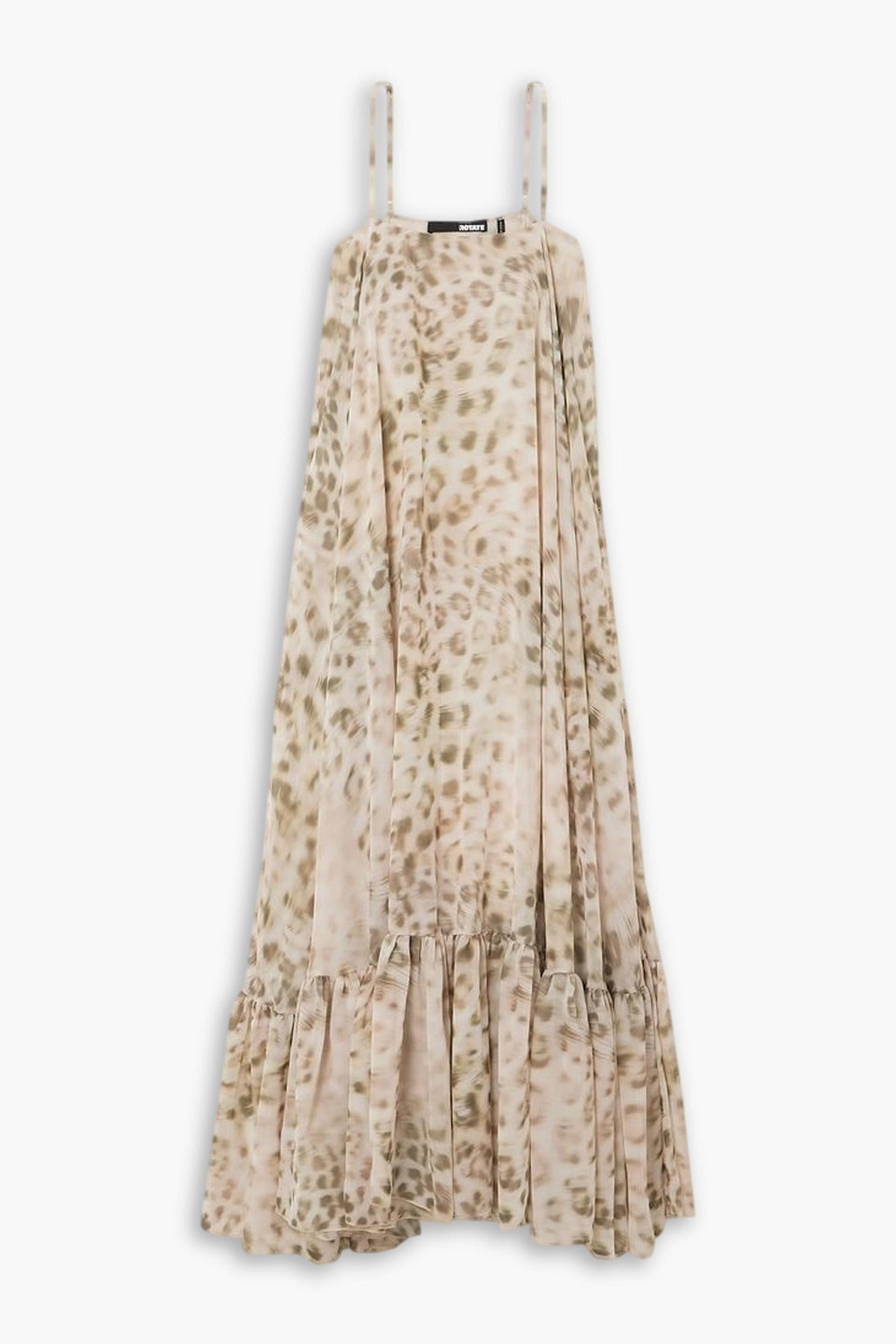Rotate Birger Christensen Leopard-print Gathered Chiffon Maxi Dress In Mushroom