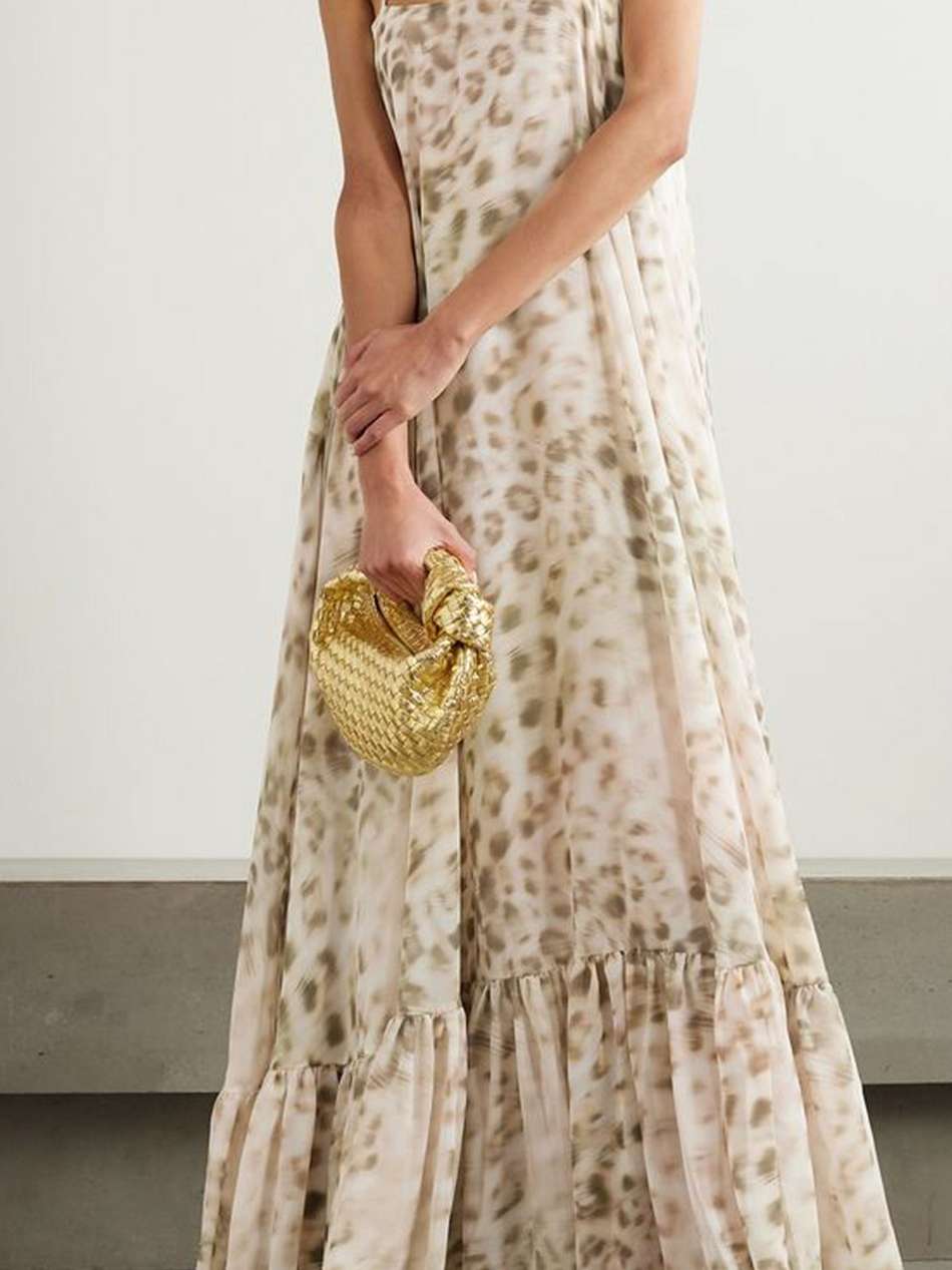leopard-print gathered chiffon maxi dress