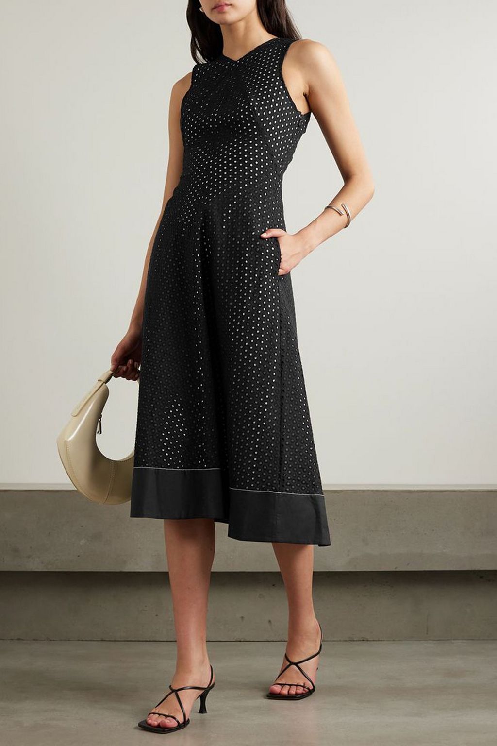 PROENZA SCHOULER PSWL Juno poplin-trimmed broderie anglaise cotton midi dress