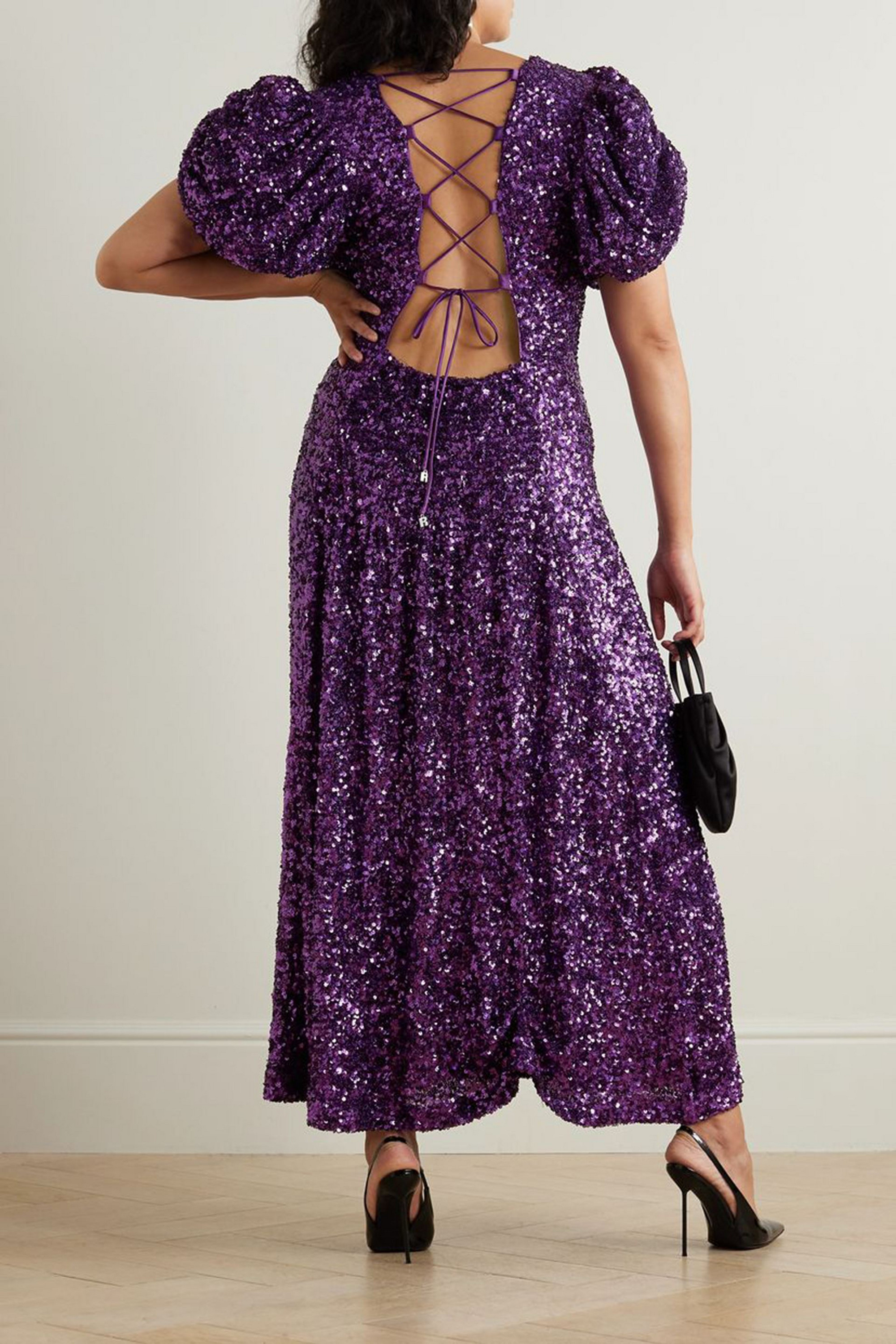 ROTATE Birger Christensen Dawnty open-back sequined tulle midi dress