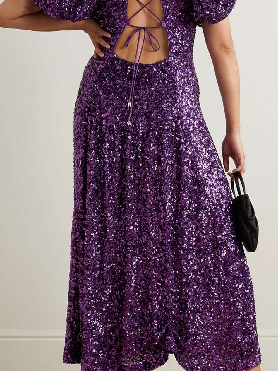 dawnty open-back sequined tulle midi dress