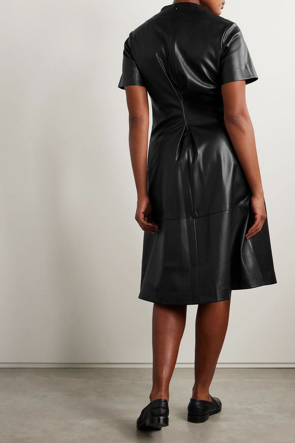 PROENZA SCHOULER ESTER PLEATED FAUX LEATHER MIDI DRESS 