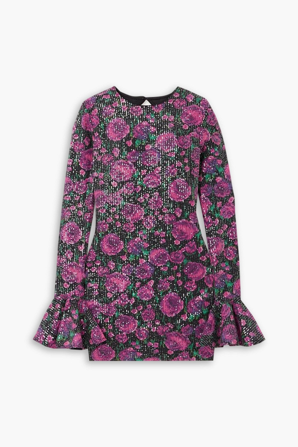 Shop Rotate Birger Christensen Rosita Open-back Sequined Floral-print Chiffon Mini Dress In Black