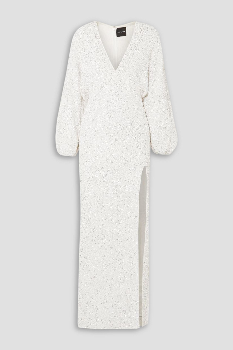 Retroféte Camille Sequined Chiffon Maxi Dress In White