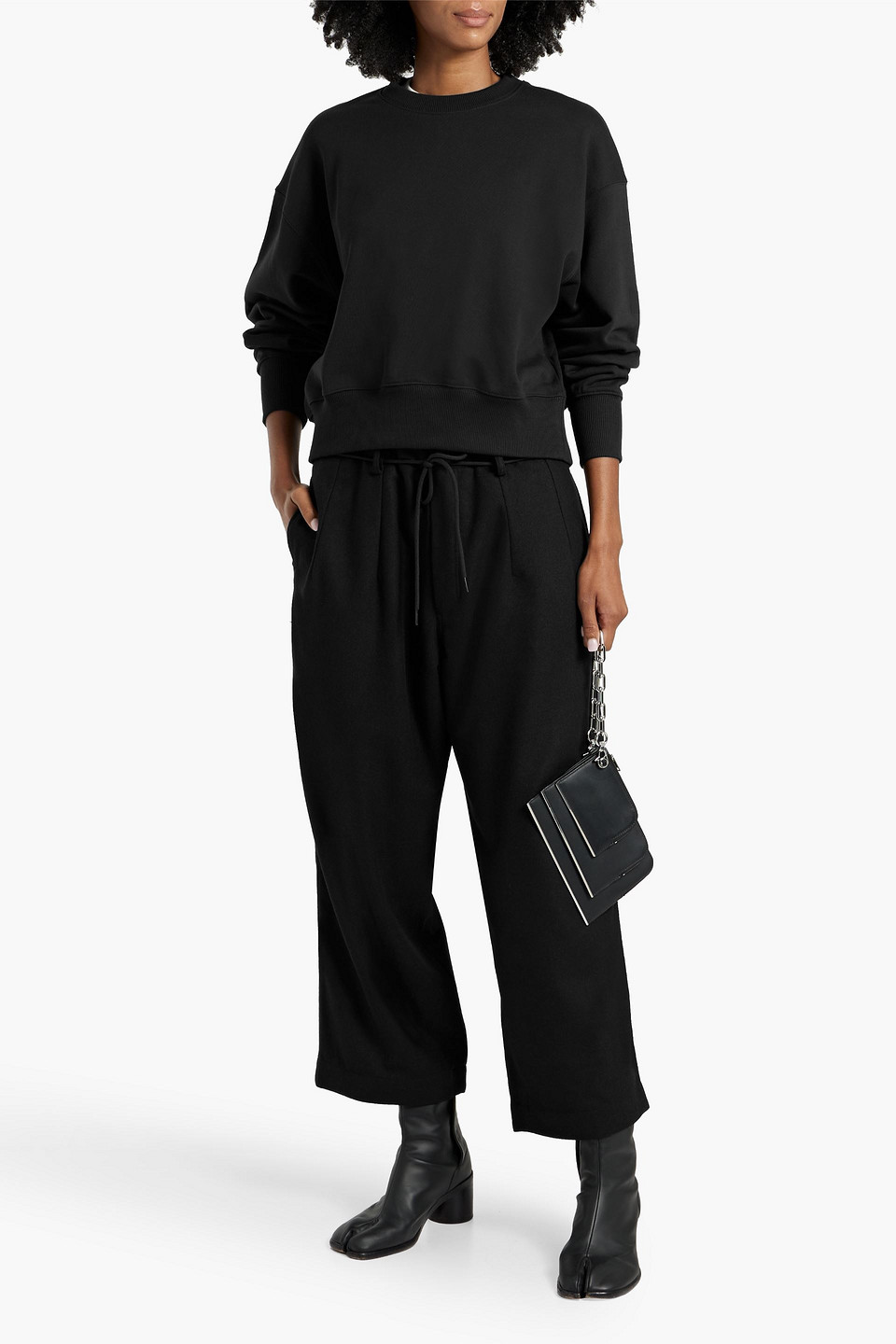 Shop Y-3 Cropped Flannel Wide-leg Pants In Black