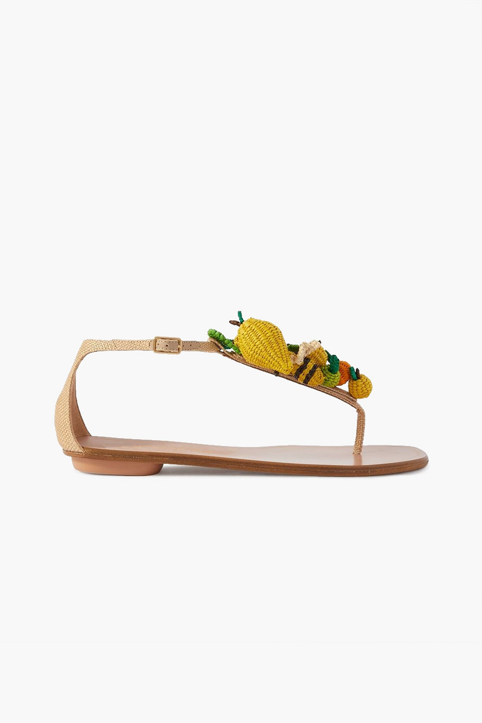 Aquazzura Citrus Punch Embellished Woven Raffia Sandals In Gelb