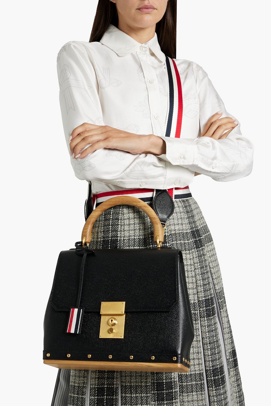 THOM BROWNE Pebbled-leather tote