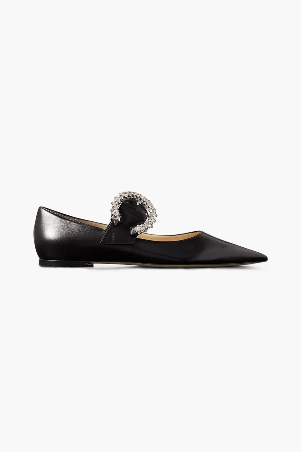 Jimmy Choo Melva Crystal-embellished Point-toe Ballet Flats In Black Leather In Black