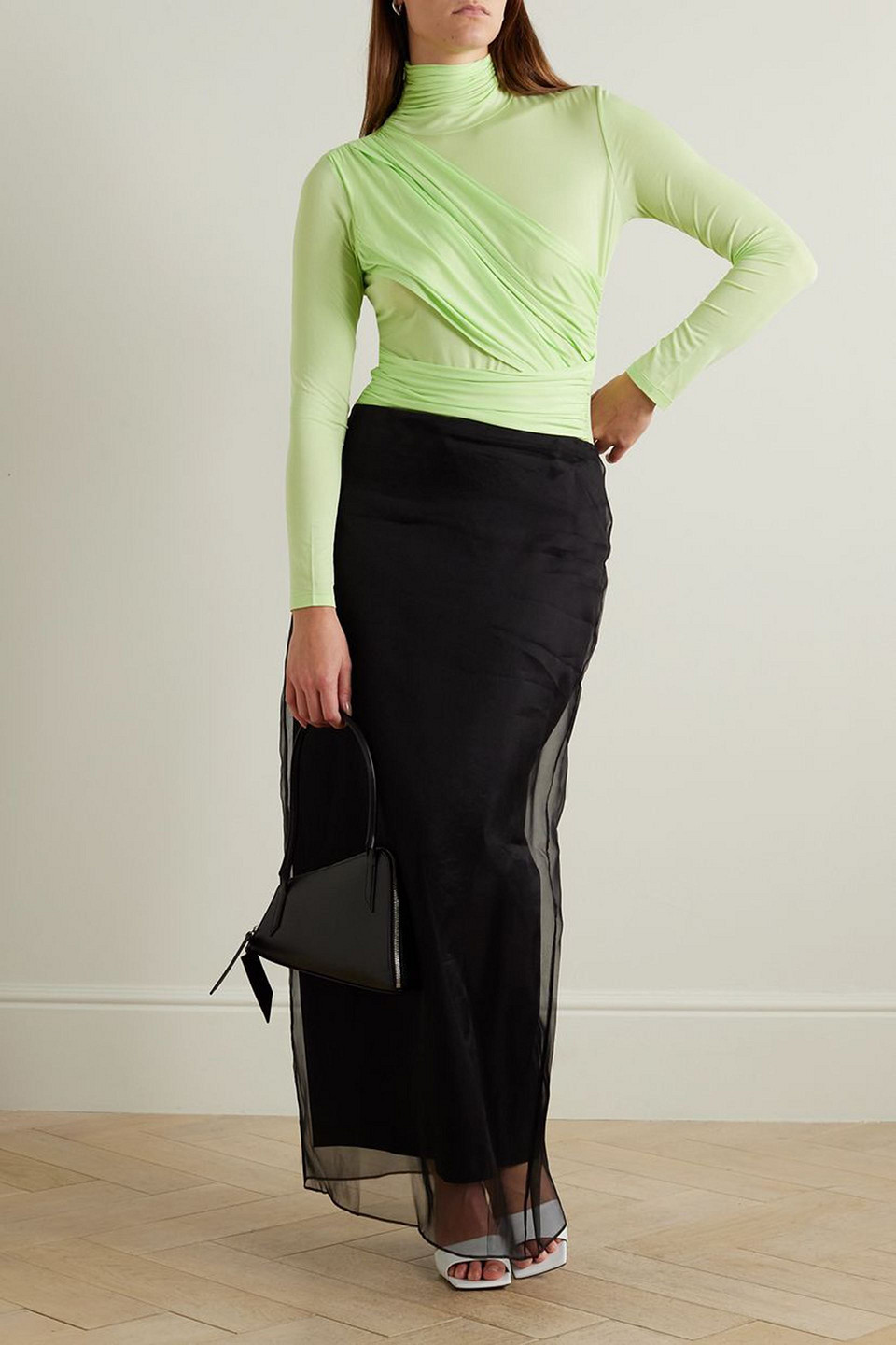 GAUGE81 PATRA DRAPED NEON STRETCH-JERSEY TURTLENECK BODYSUIT