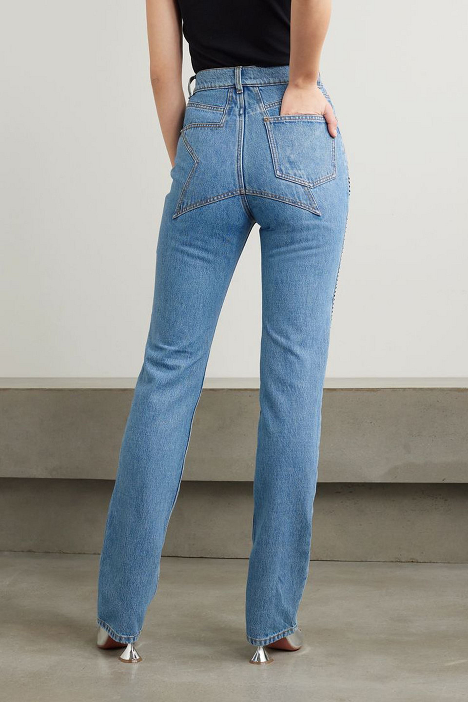 AREA CRYSTAL-EMBELLISHED HIGH-RISE STRAIGHT-LEG JEANS