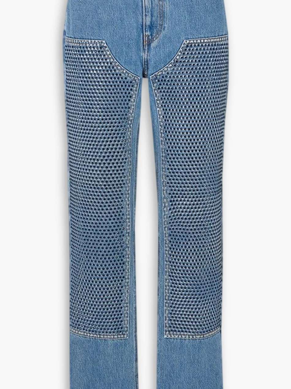 crystal-embellished high-rise straight-leg jeans