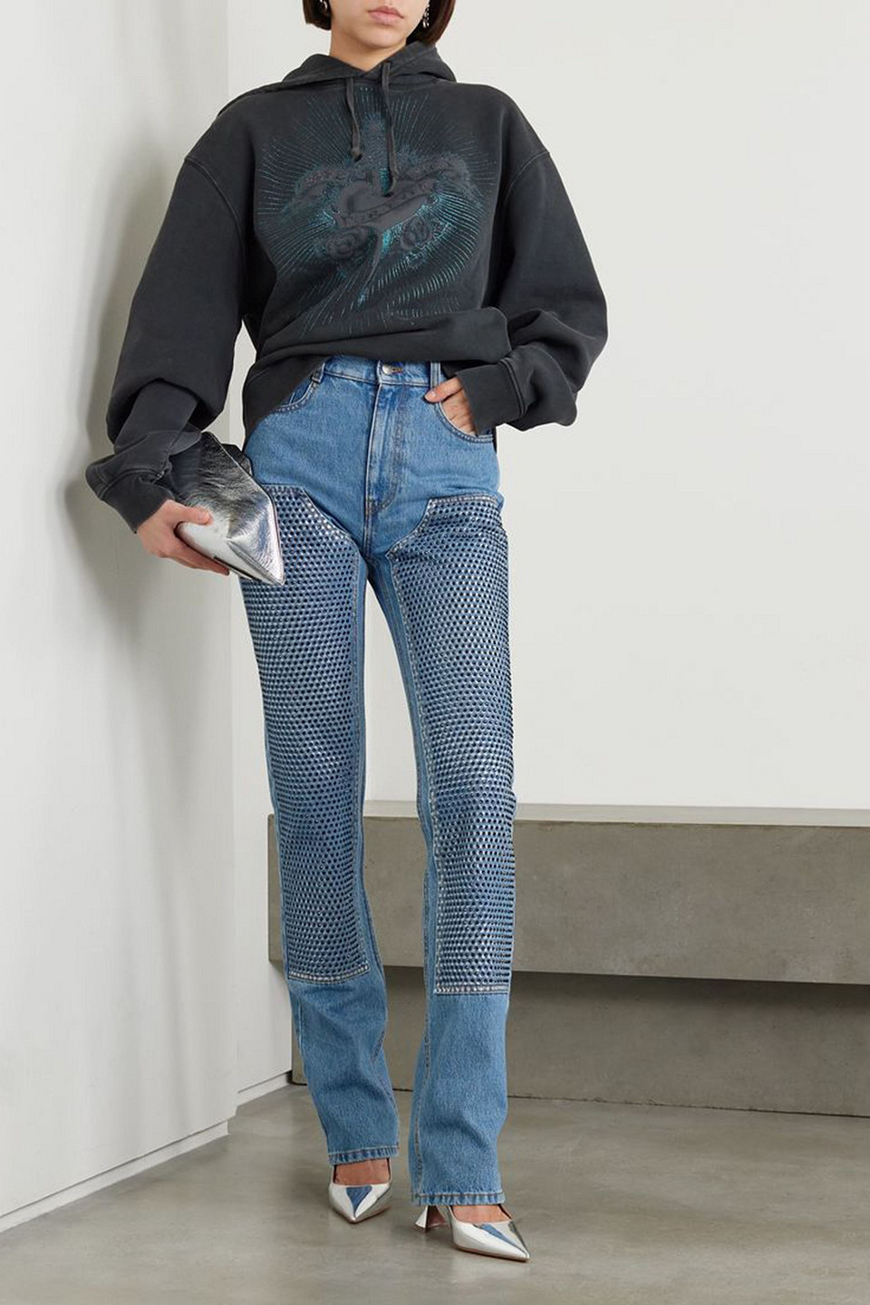 AREA CRYSTAL-EMBELLISHED HIGH-RISE STRAIGHT-LEG JEANS