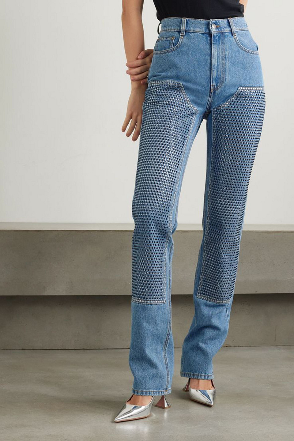 AREA CRYSTAL-EMBELLISHED HIGH-RISE STRAIGHT-LEG JEANS