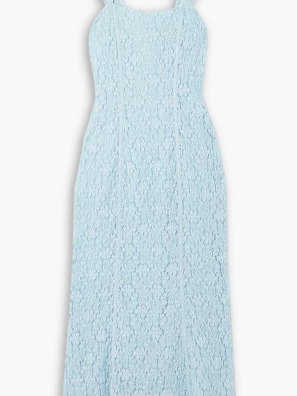 paneled lace midi dress