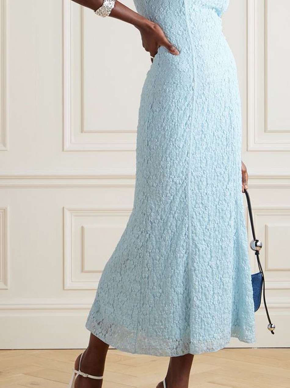 paneled lace midi dress