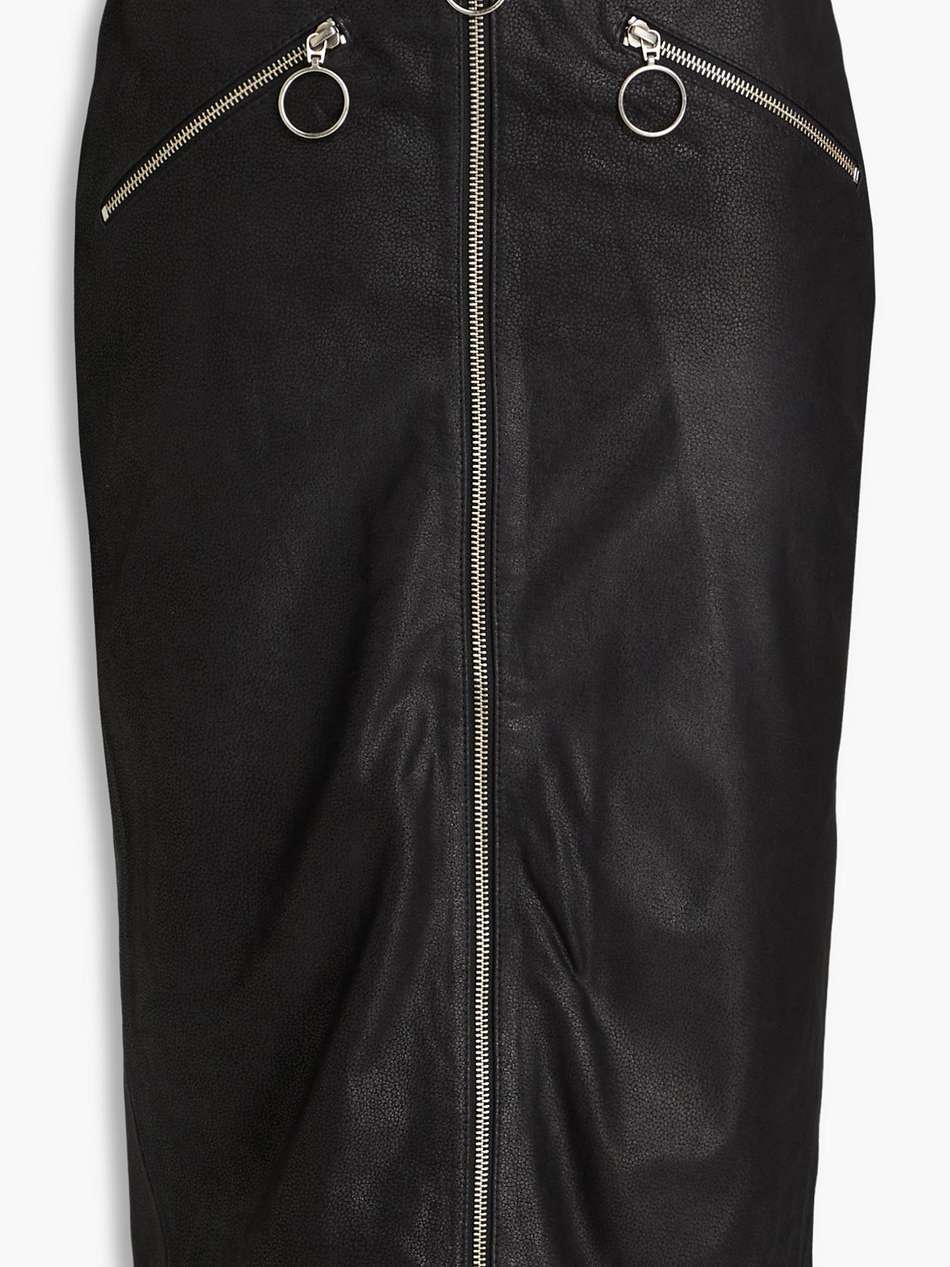 zip-detailed textured-leather skirt