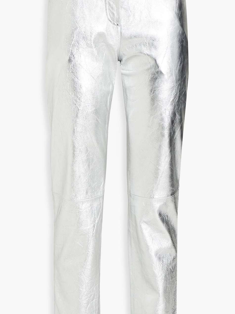 crinkled metallic leather slim-leg pants