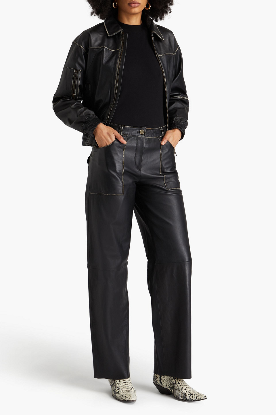  Muubaa - Leather Wide-leg Pants - Black - Uk 6 