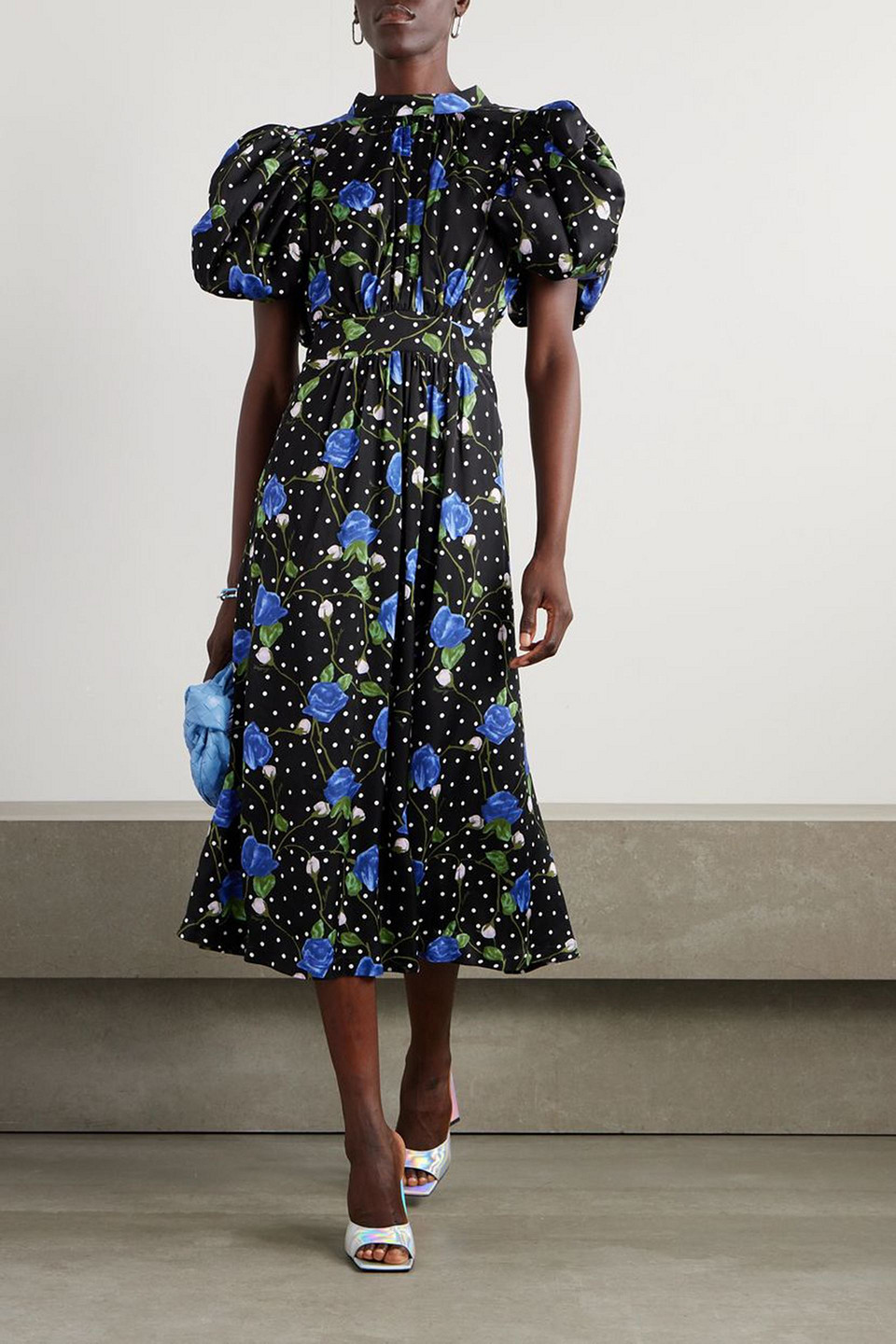 Rotate Birger Christensen Noon Open-back Printed Satin Midi Dress In Black