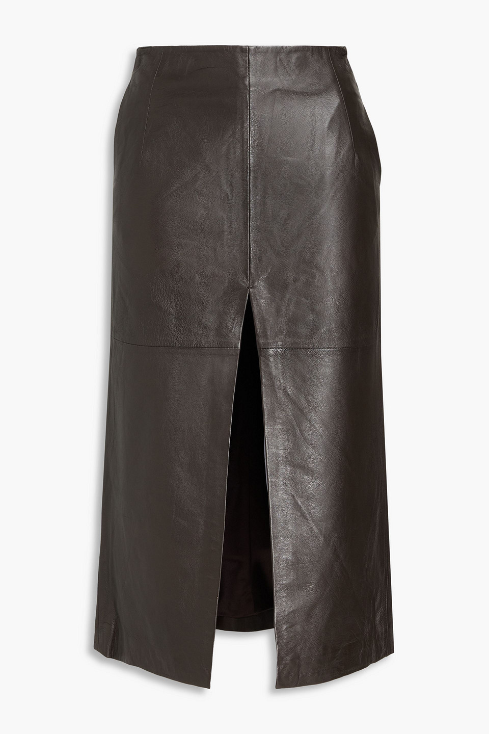 Muubaa Mallory Leather Midi Skirt In Dark Brown