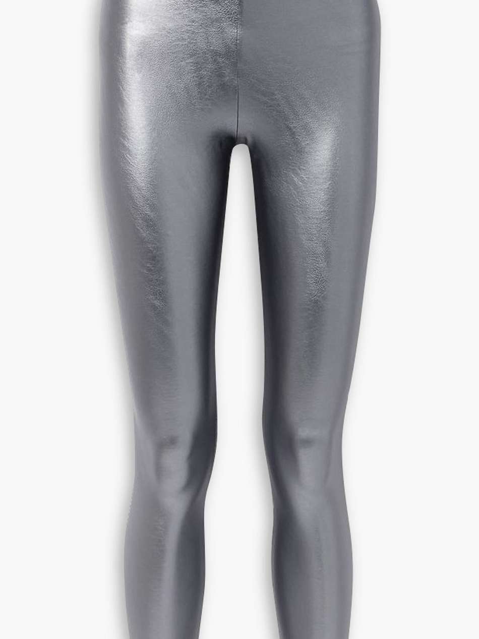 metallic faux leather leggings
