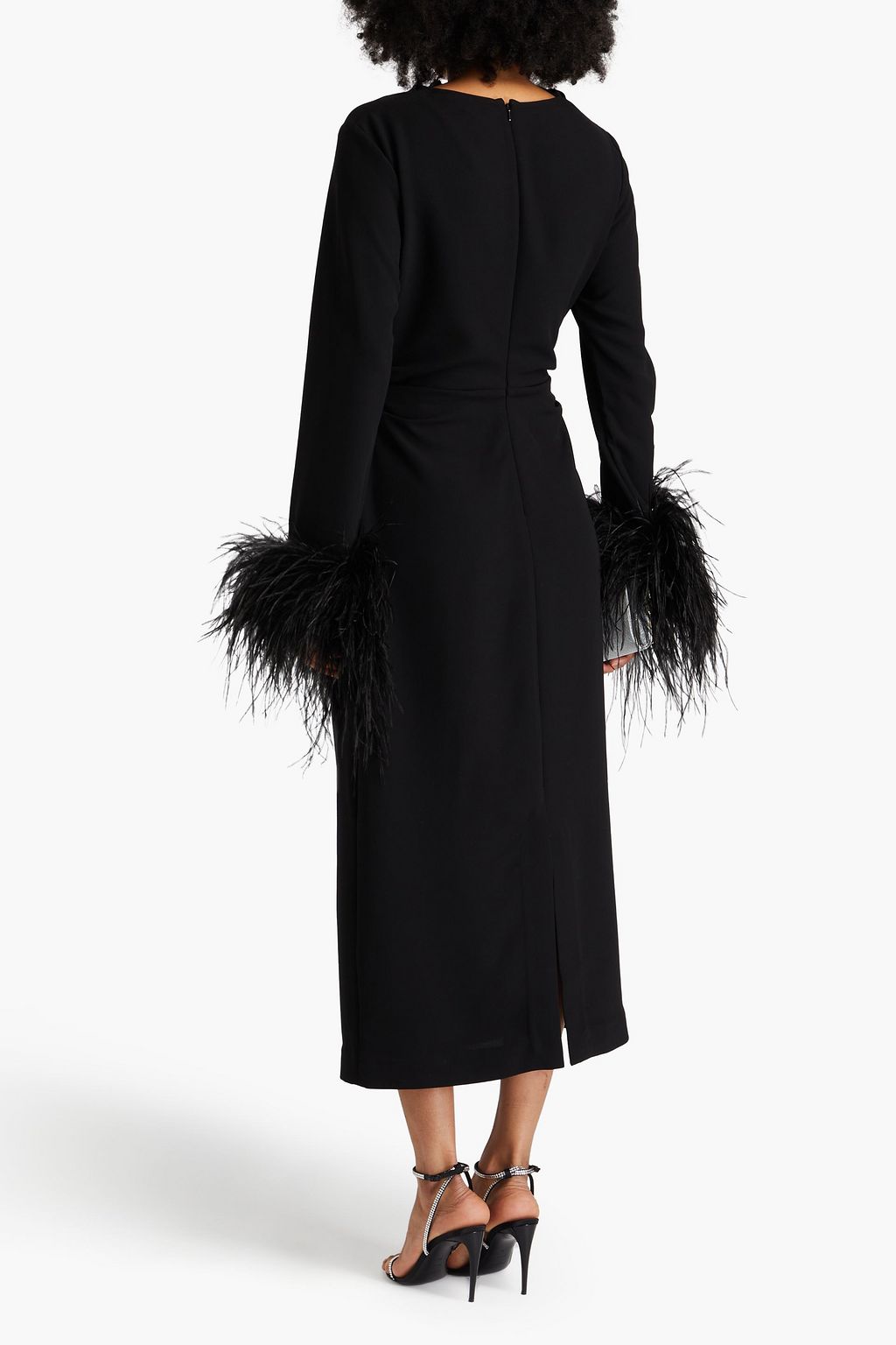 RACHEL GILBERT Feather-embellished crepe midi dress