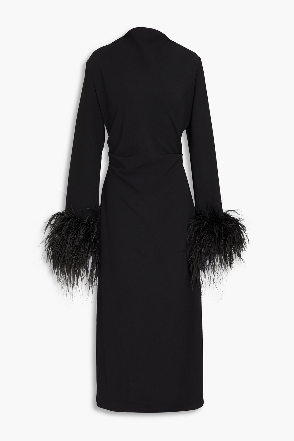 Rachel Gilbert Feather-embellished Crepe Midi Dress In Black