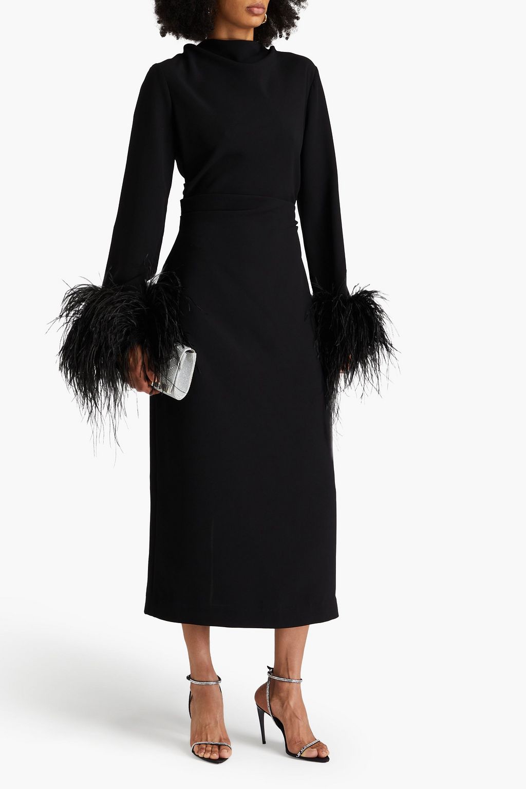 RACHEL GILBERT Feather-embellished crepe midi dress