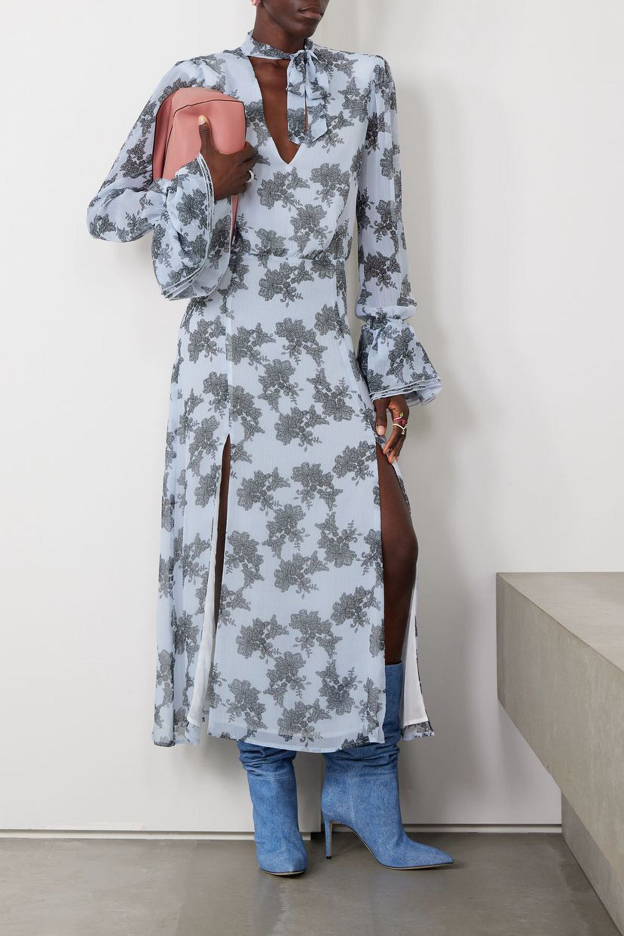 ROTATE Birger Christensen Ginny floral-print crepon midi dress