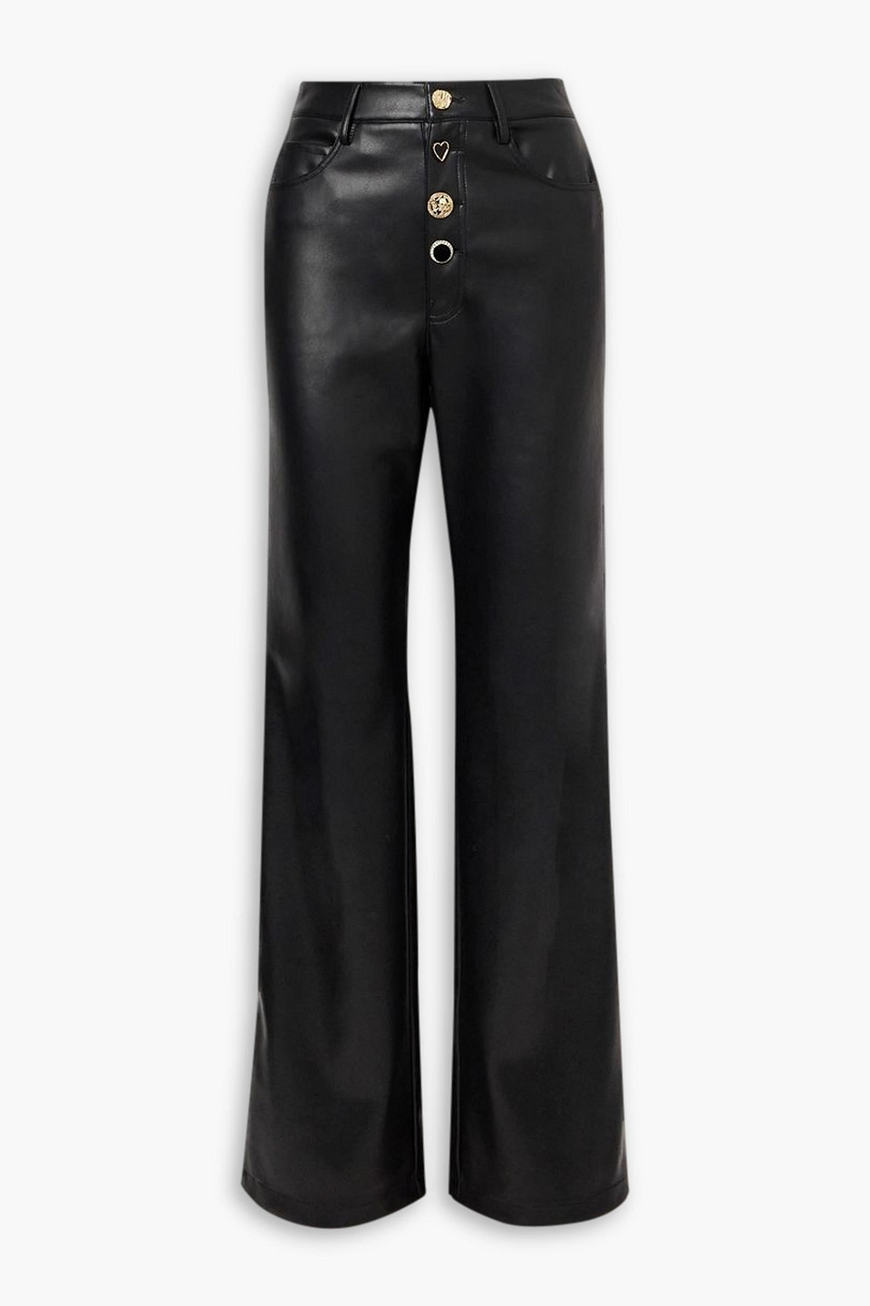 Rotate Birger Christensen Rotie Button-embellished Faux Leather Straight-leg Pants In Black