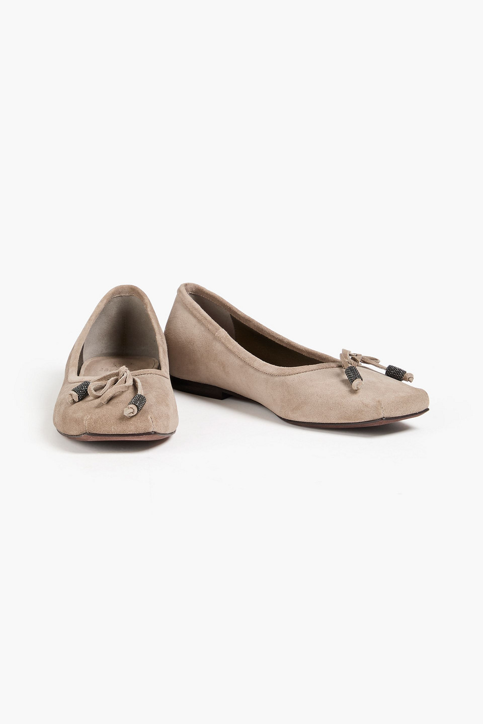  Brunello Cucinelli - Bead-embellished Suede Ballet Flats - Neutral - Eu 37 