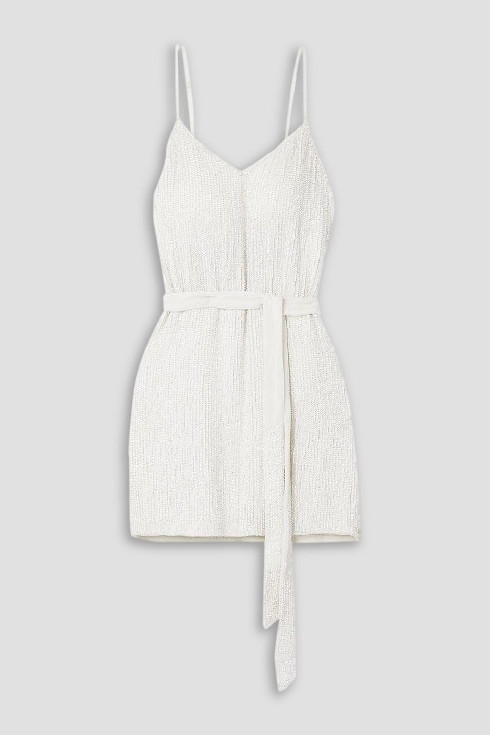 Retroféte Claire Belted Sequined Chiffon Mini Dress In Ivory