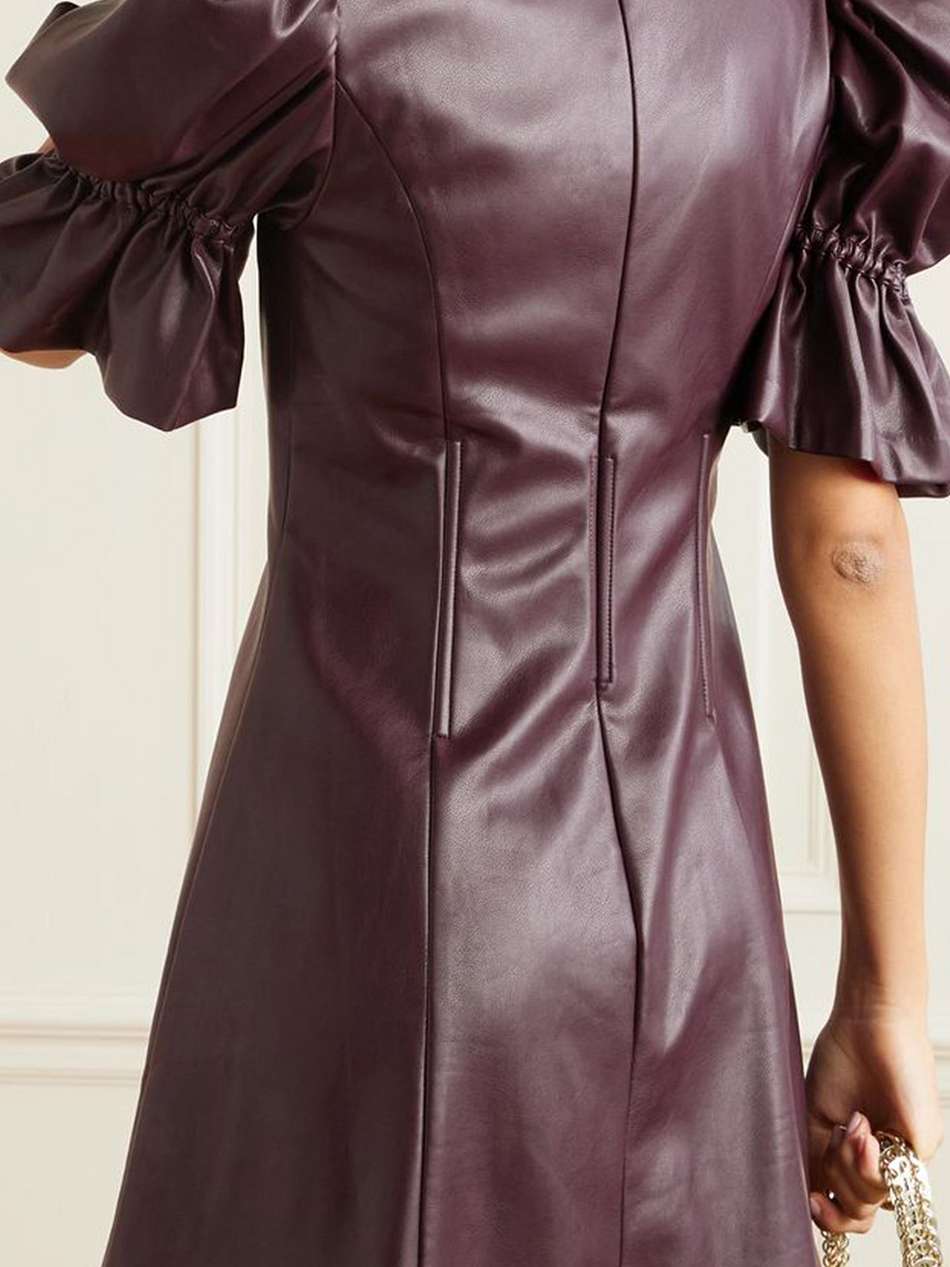 kaimana pleated faux leather mini dress
