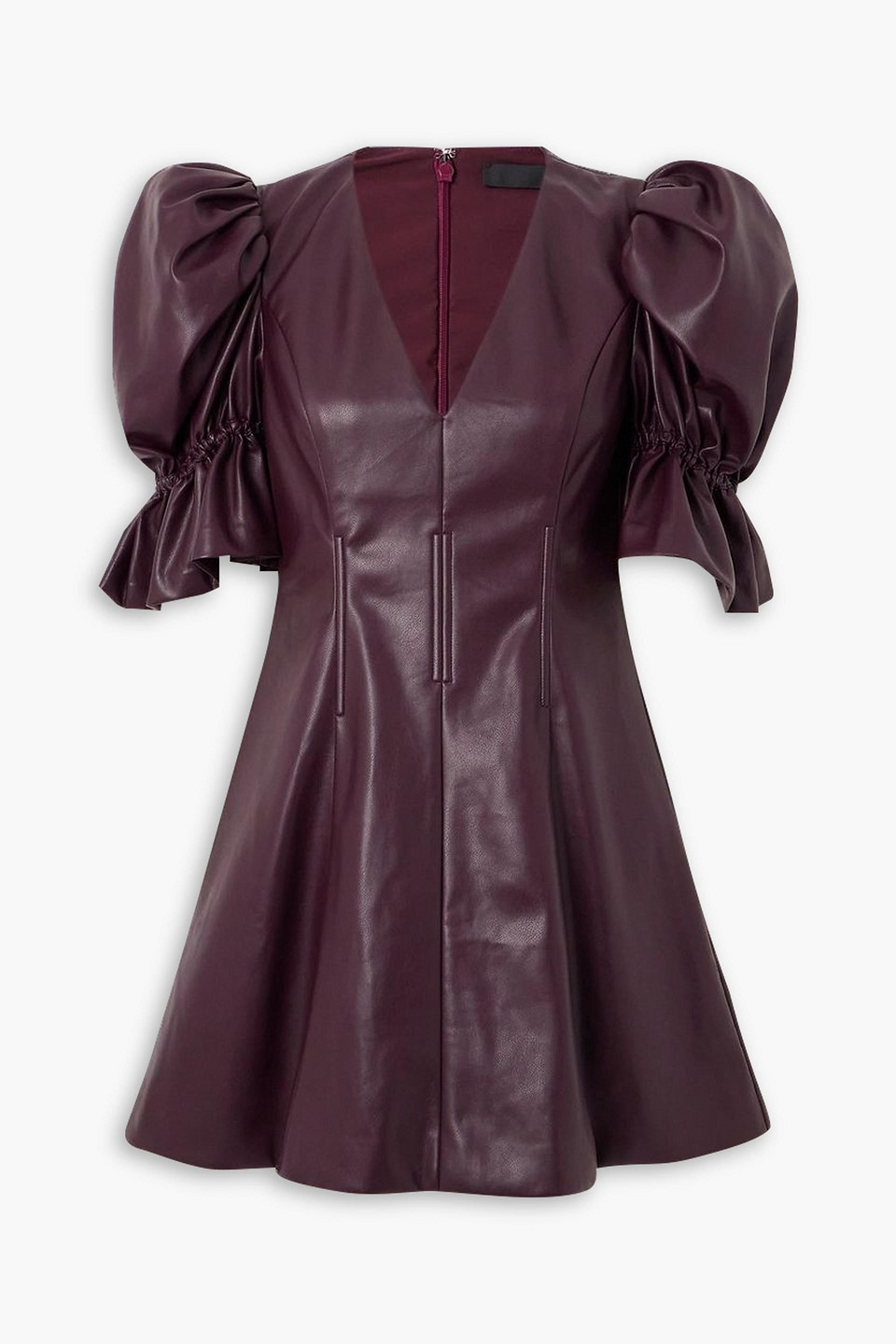 Rotate Birger Christensen Puff-sleeve Flared Minidress In Merlot