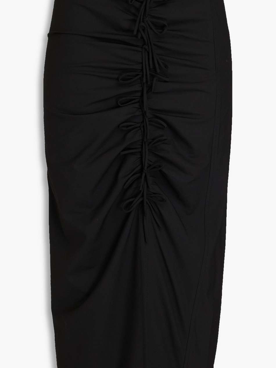 bow-detailed ruched poplin midi skirt