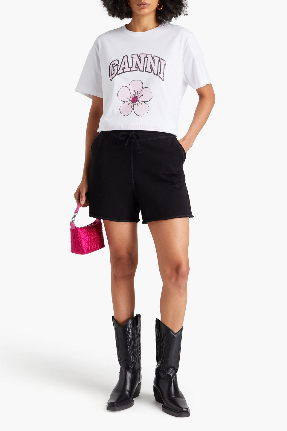 Ganni Women Logo Organic Cotton Shorts In Brown