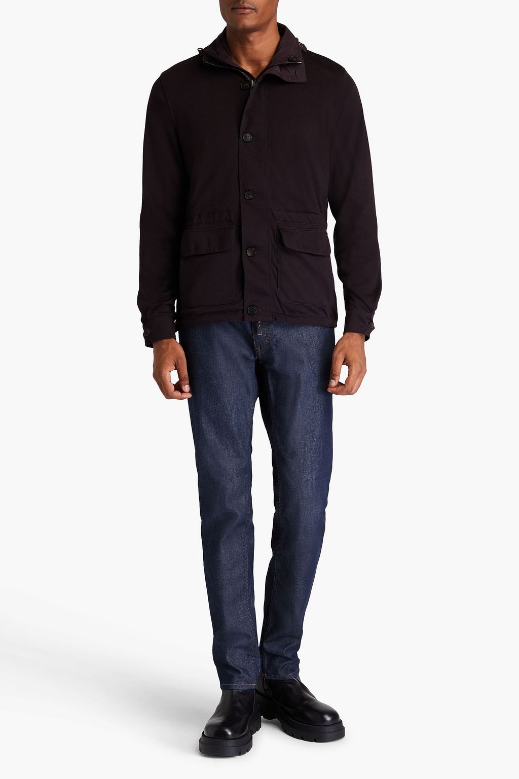 CANALI جاكيت من صوف الجيرسي وقماش عازل يمكن ارتداؤه على الوجهين