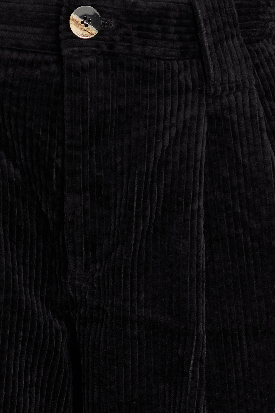 Ganni Pleated Cotton-blend Corduroy Wide-leg Pants In Black