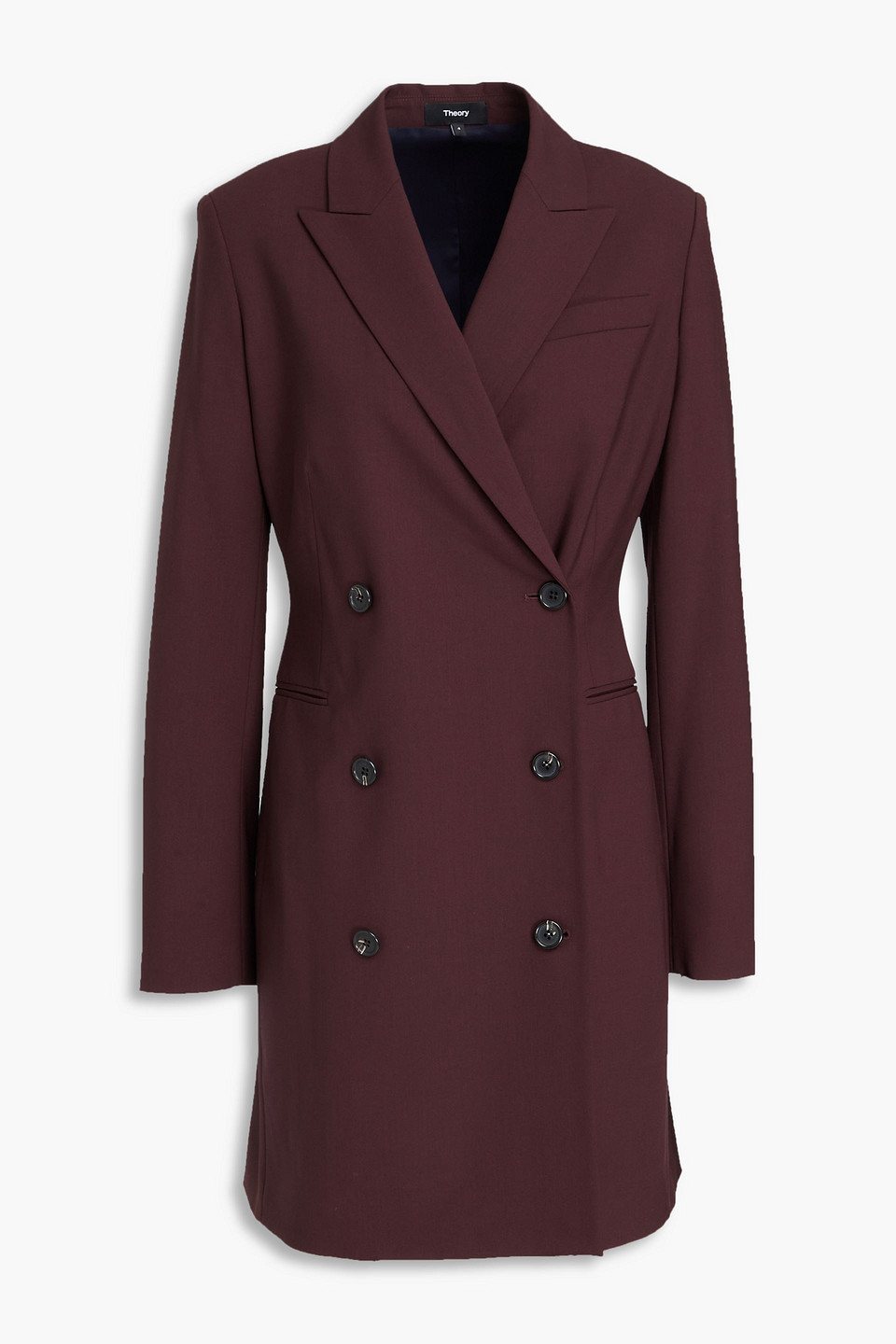 Theory Double-breasted Wool-blend Mini Dress In Brown
