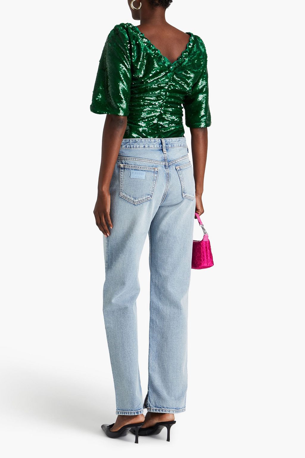 GANNI Faded high-rise straight-leg jeans