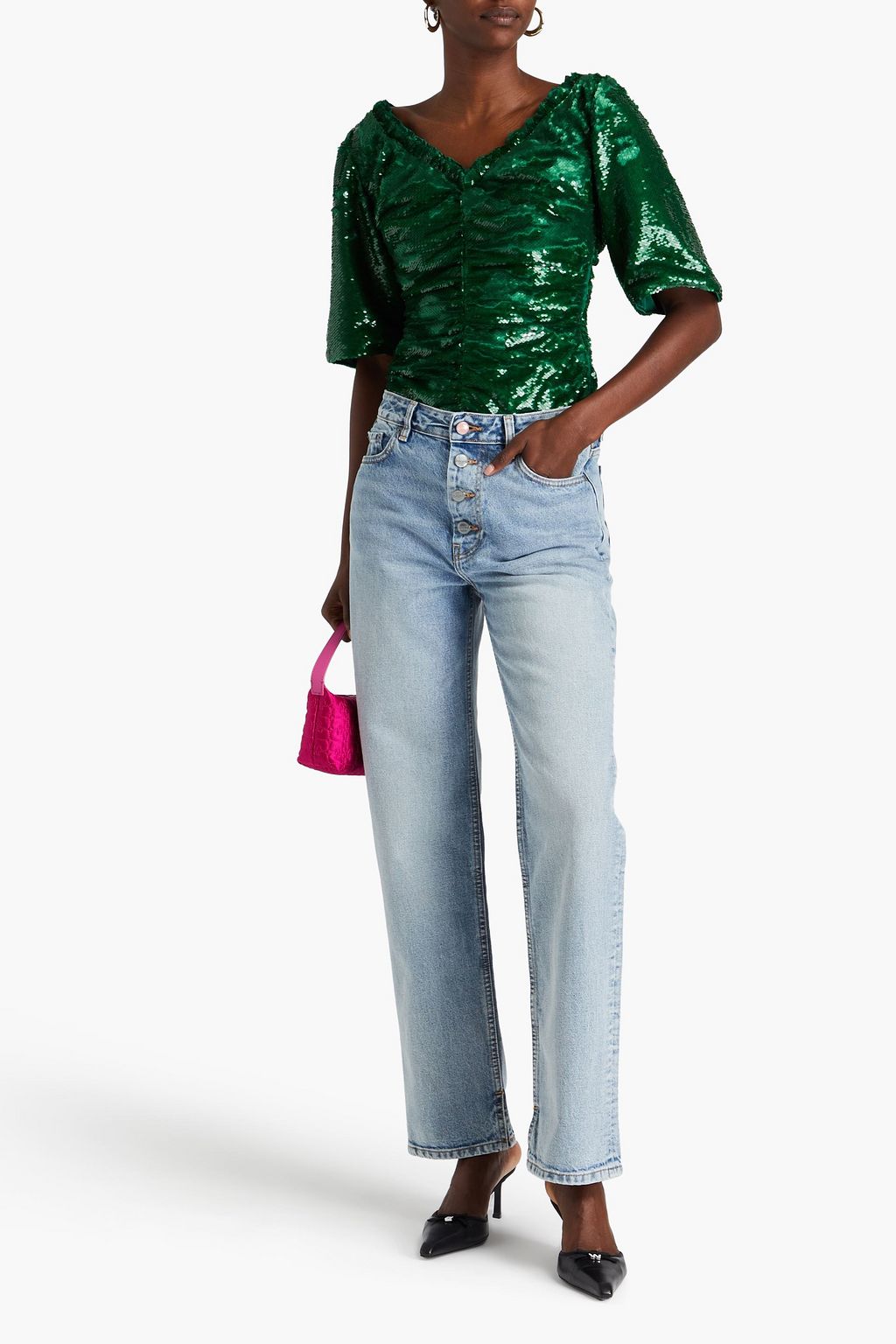 GANNI Faded high-rise straight-leg jeans