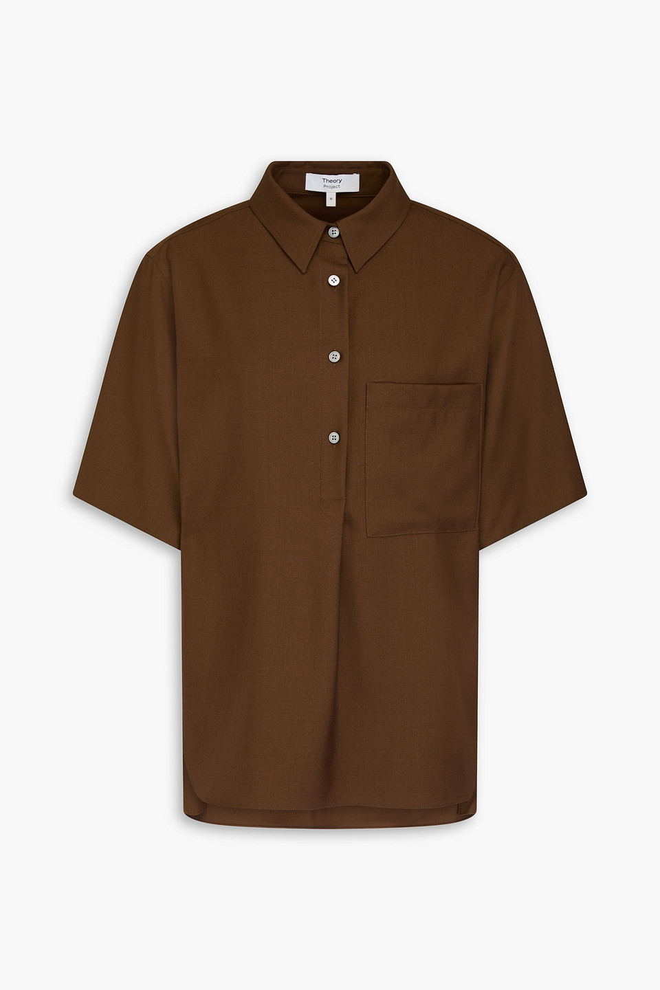 Theory Pleated Wool Shirt In Brown